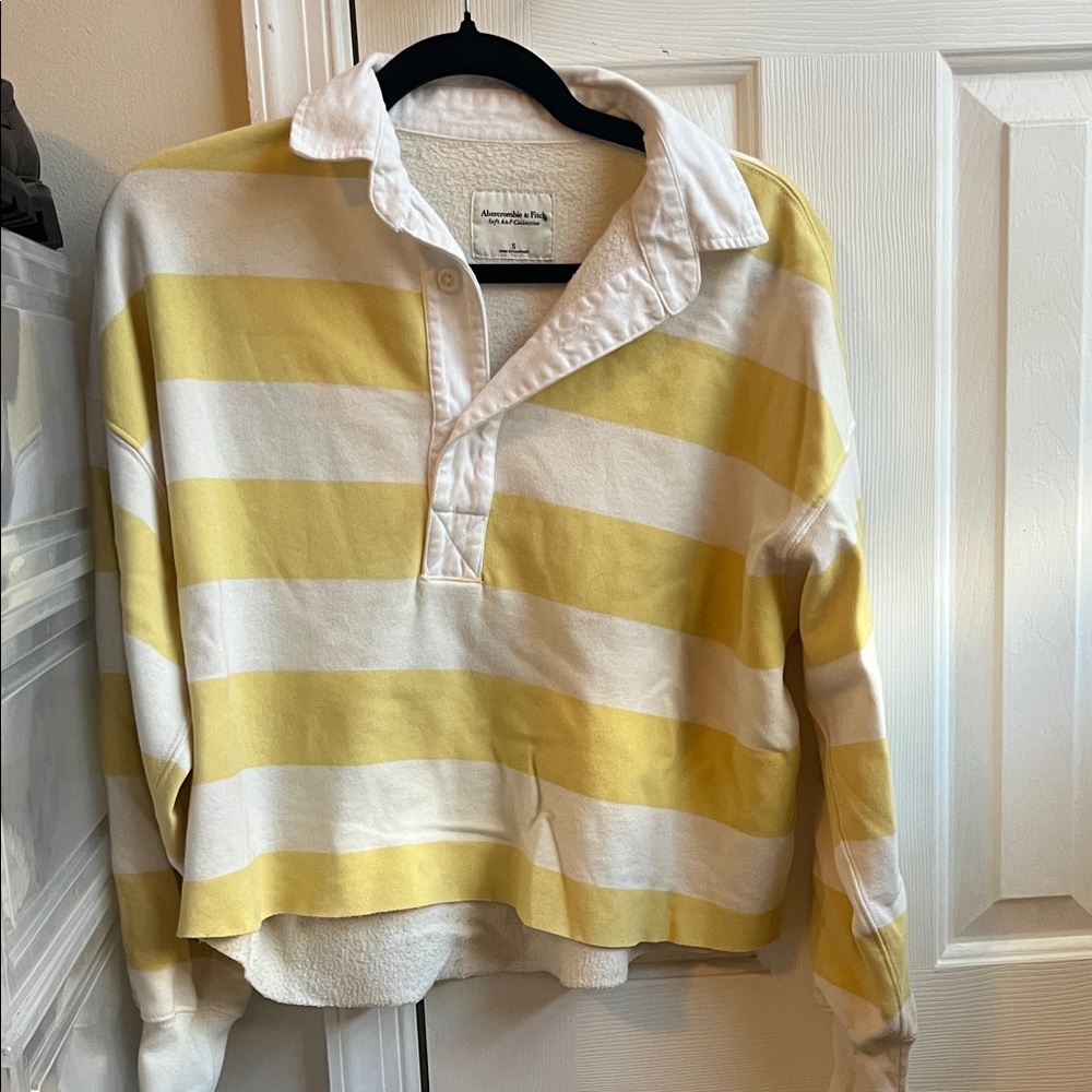 Abercrombie & Fitch Yellow and White Striped Rugby